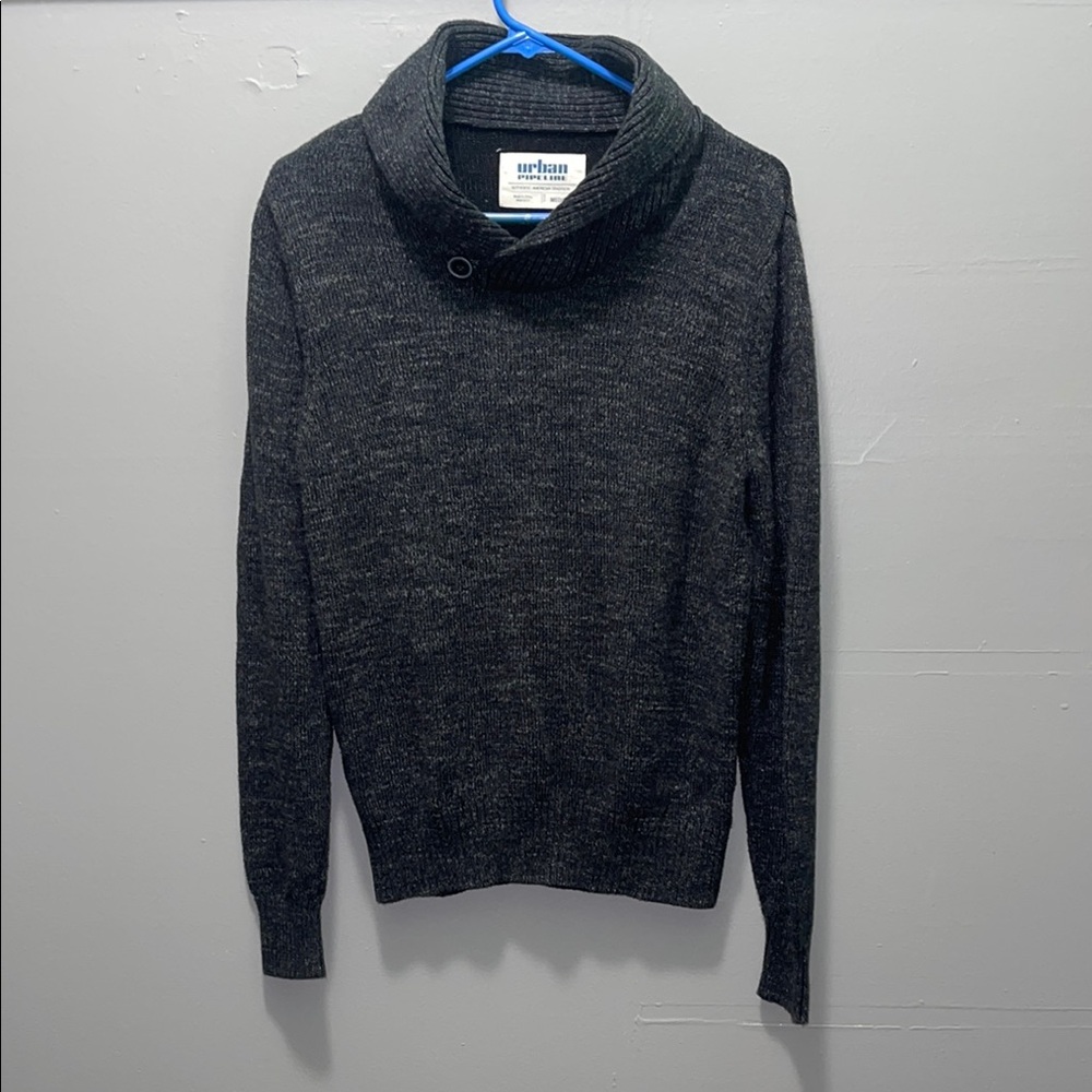 Urban Pipeline -Gray Turtleneck Sweater with Textured Finish